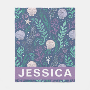 Personalized Seaweed Shells Pattern Ocean Fleece Blanket