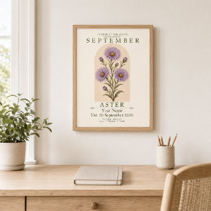 Personalized September Aster Birth Flower Poster