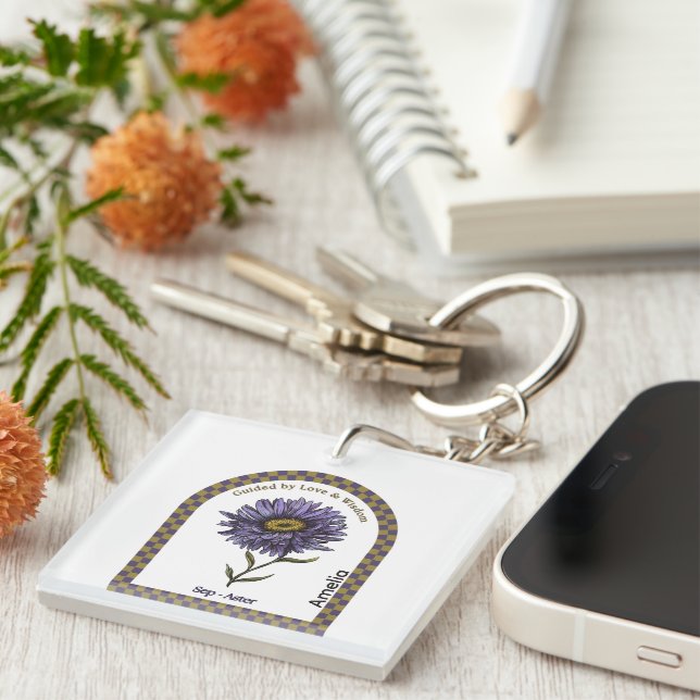 Personalized September Birth Month Flower  Key Ring (Front Right)
