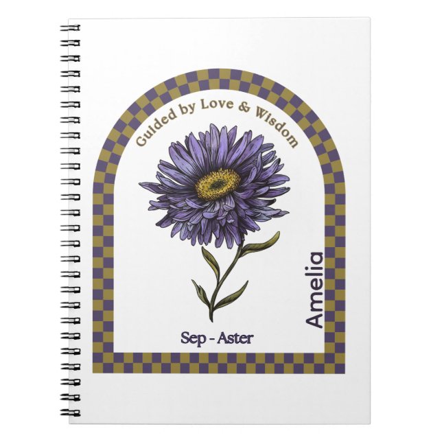 Personalized September Birth Month Flower Notebook (Front)