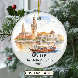 Personalized Seville Ornament, Spain Ceramic Tree Decoration