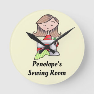 Personalized Sewing Room Round Clock