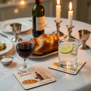 Personalized Shabbat Shalom Watercolor Coaster 