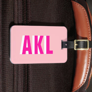 Personalized Shadow Monogram Block Letters Pink Luggage Tag