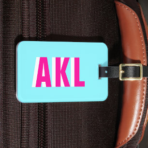 Personalized Shadow Monogram Blue Hot Pink Custom Luggage Tag