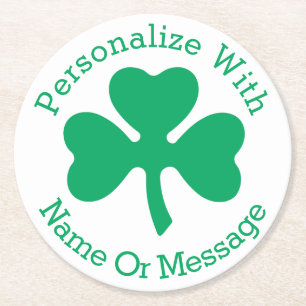PERSONALIZED Shamrock St Patricks Day Round Paper Coaster