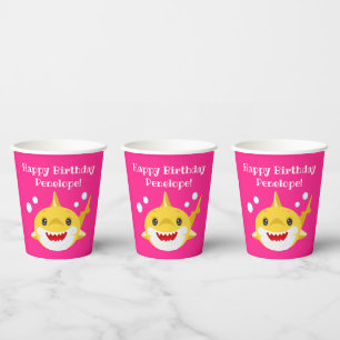 Personalized Sharks Pink Ocean Birthday Paper Cups
