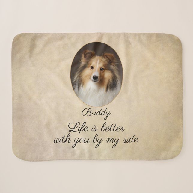 Personalized Sheltie with You by My Side Sherpa Blanket (Front (Horizontal))