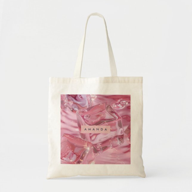 Personalized Shimmer Glossy Pink Ice Tote Bag (Front)