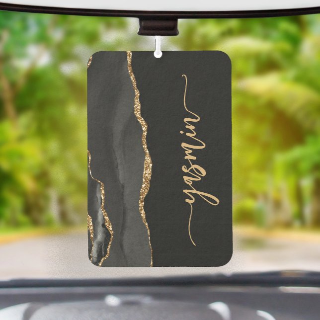 Personalized Signature Black Gold Agate Car Air Freshener (Creator Uploaded)