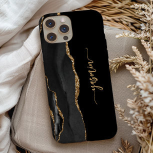Personalized Signature Black Gold Agate iPhone 13 Pro Case
