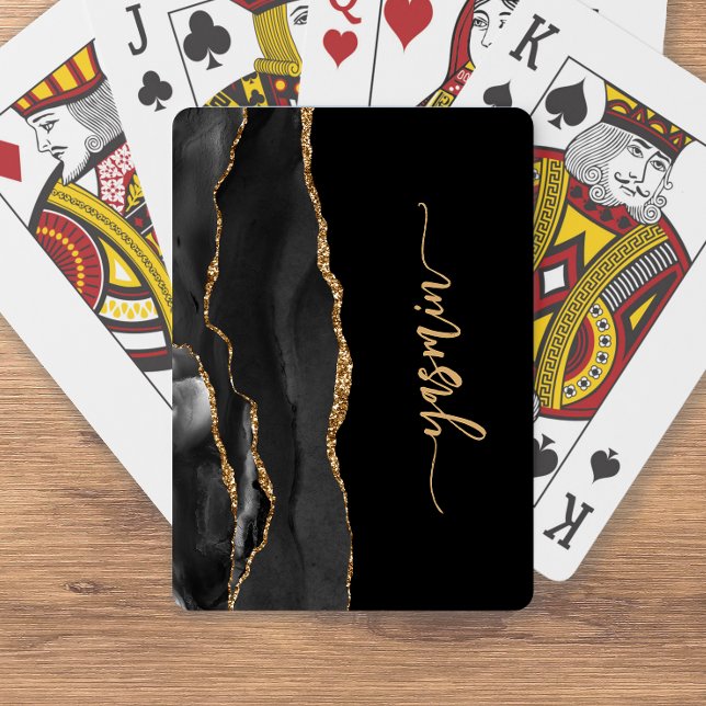 Personalized Signature Black Gold Agate Playing Cards (Creator Uploaded)