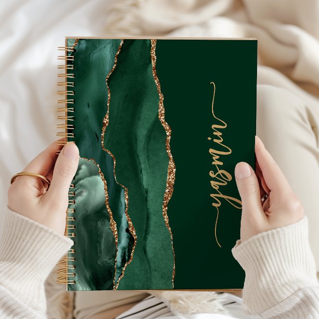 Personalized Signature Emerald Green Gold Agate Notebook (Creator Uploaded)