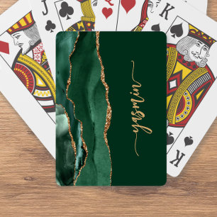 Personalized Signature Emerald Green Gold Agate Playing Cards