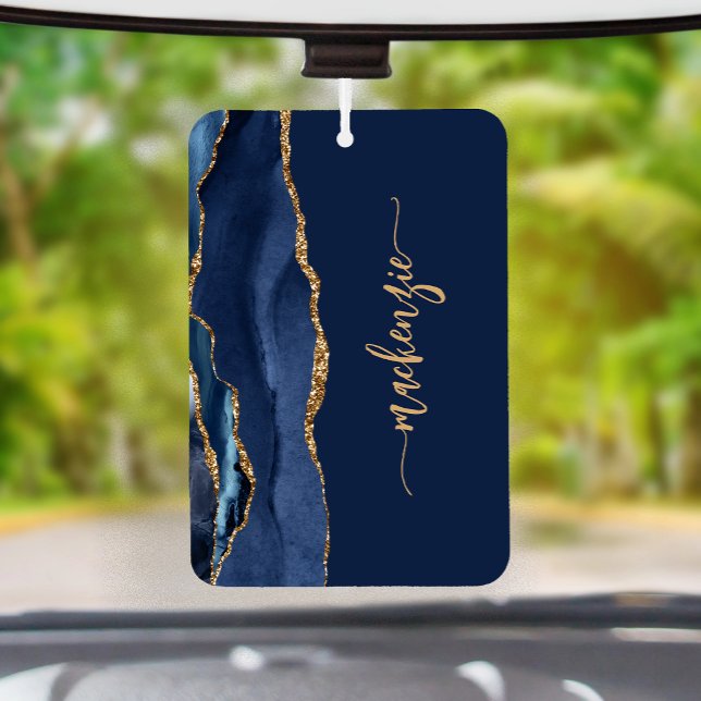 Personalized Signature Navy Blue Gold Agate Car Air Freshener (Creator Uploaded)