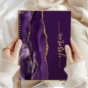 Personalized Signature Purple Gold Agate Notebook
