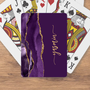 Personalized Signature Purple Gold Agate Playing Cards