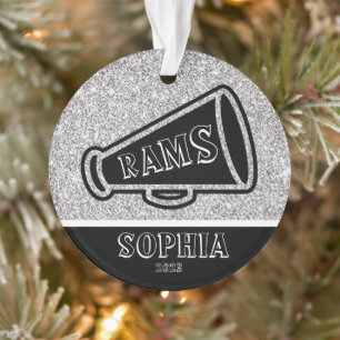 Personalized Silver & Black Cheerleading Ornament 