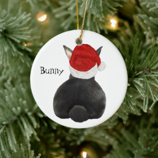 Personalized silver Fox Rabbit with Santa Hat  Ceramic Tree Decoration