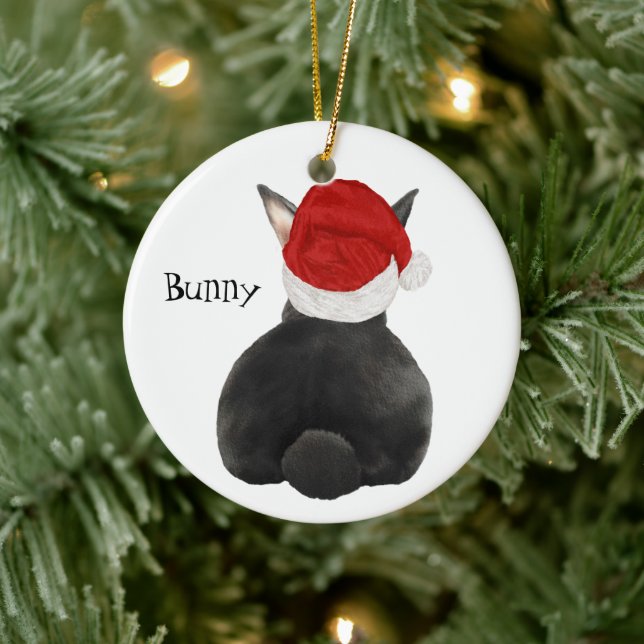 Personalized silver Fox Rabbit with Santa Hat  Ceramic Tree Decoration (Tree)