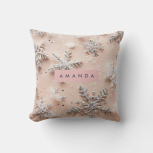 Personalized Silver Glitter Snowflake  Cushion