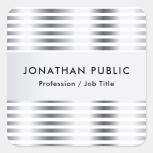 Personalized Silver Look Elegant Template Square Sticker