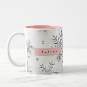 Personalized Silver Snowflake & Winter White Two-Tone Coffee Mug