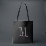 Personalized simple black pink name and monogram tote bag<br><div class="desc">Elegant Modern Personalized monogram and name tote bags in black and pink color,   simple and stylish. great personalized bridal party gifts at wedding party,  bridal shower or bachelorette party. Customize the monogram or name with your choice of color and font.</div>