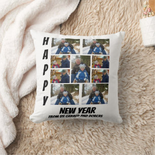 Personalized Simple Happy New Year 9 Photo Collage Cushion