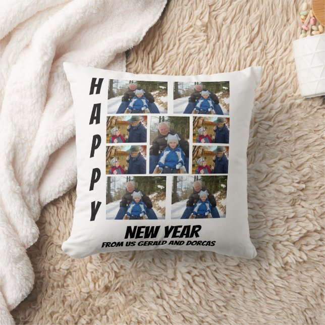 Personalized Simple Happy New Year 9 Photo Collage Cushion (Blanket)