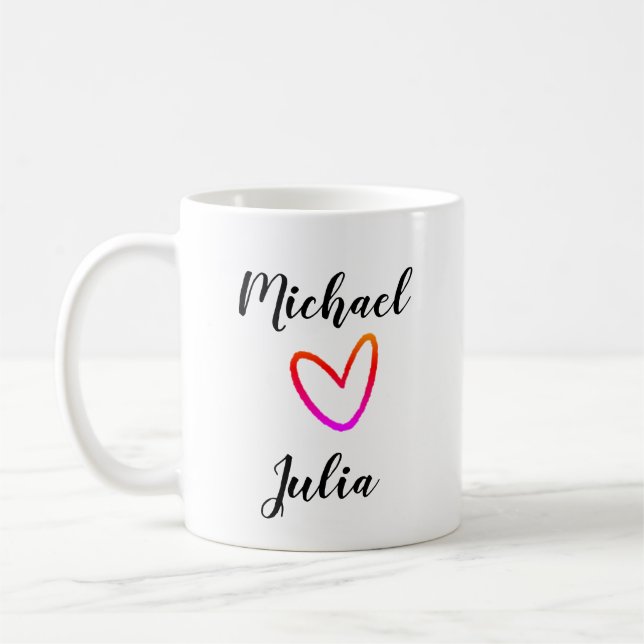 personalized simple minimal add your name red hear coffee mug (Left)