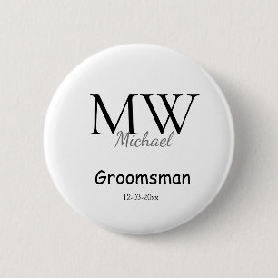 personalized simple monogram name groomsman minima 6 cm round badge