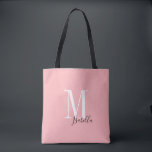 Personalized simple name and monogram pink tote bag<br><div class="desc">Elegant Modern Personalized monogram and name tote bags in black,  white and pink color,   simple and stylish. great personalized bridal party gifts at wedding party,  bridal shower or bachelorette party.  Customize the background color with your choice.</div>