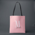 Personalized simple name and monogram pink tote bag<br><div class="desc">Elegant Modern Personalized monogram and name tote bags in black,  white and pink color,   simple and stylish. great personalized bridal party gifts at wedding party,  bridal shower or bachelorette party.  Customize the background color with your choice.</div>