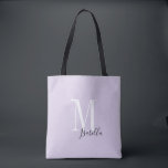 Personalized simple name and monogram purple tote bag<br><div class="desc">Elegant Modern Personalized monogram and name tote bags in black,  white and lavender purple color,   simple and stylish. great personalized bridal party gifts at wedding party,  bridal shower or bachelorette party.  Customize the background color with your choice.</div>