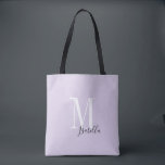 Personalized simple name and monogram purple tote bag<br><div class="desc">Elegant Modern Personalized monogram and name tote bags in black,  white and lavender purple color,   simple and stylish. great personalized bridal party gifts at wedding party,  bridal shower or bachelorette party.  Customize the background color with your choice.</div>
