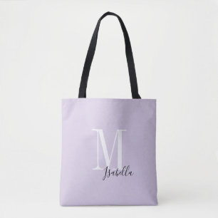 Personalized simple name and monogram purple tote bag