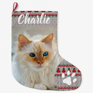 Personalized Simple Paw Pet Photo Monogram Name Large Christmas Stocking
