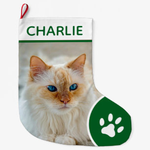 Personalized Simple Paw Pet Photo Monogram Name Large Christmas Stocking