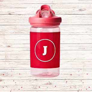Personalized simple Red Name Monogram Kids School  Water Bottle