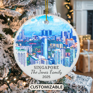 Personalized Singapore City Ornament, Singapore Ceramic Tree Decoration
