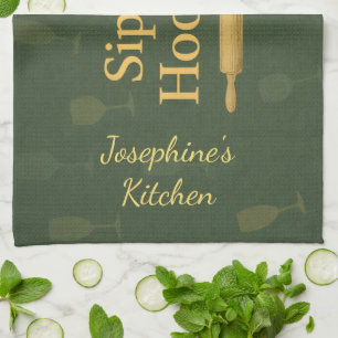 Personalized Sip Sip Hooray Wine Lover Tea Towel