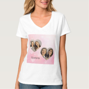 Personalized Sisters Heart-Shaped Photo T-Shirt