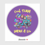 Personalized Skater Mom and Son Graffiti Art Round<br><div class="desc">Bring a splash of urban energy to your world with this vibrant "Skater Mom and Son" round sticker. Featuring a bold graffiti-style illustration with neon splashes and a modern vibe, it’s a standout accessory for any cool family. The Perfect Gift: This sticker makes a thoughtful and trendy Mother's Day gift...</div>