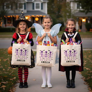 Personalized Skeleton & Spiderweb Trick or Treat Tote Bag