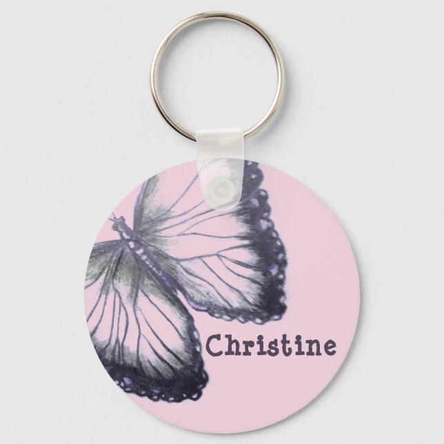 Personalized Sketched Butterfly Key Ring (Front)