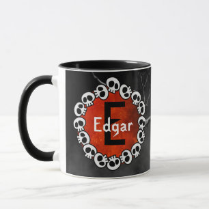 Personalized Skull, Raven, Dark Dreary Orange Moon Mug