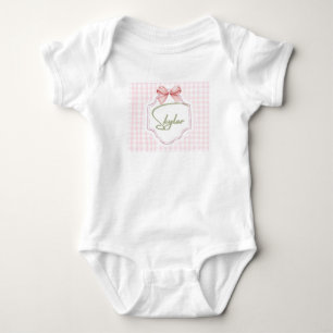 Personalized Skylar Baby Girl Nursery Bow&Gingham Bodysuit
