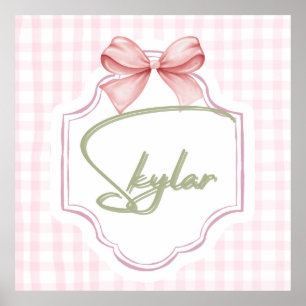 Personalized Skylar Baby Girl Nursery Bow&Gingham Poster