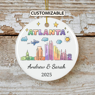 Personalized Skyline Atlanta Ornament, Georgia Ceramic Tree Decoration